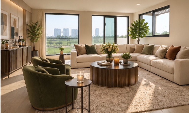 As a lounge for entertaining — AI-generated design suggestion for the flexible room