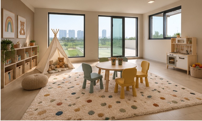 As a playroom — AI-generated design suggestion for the flexible room