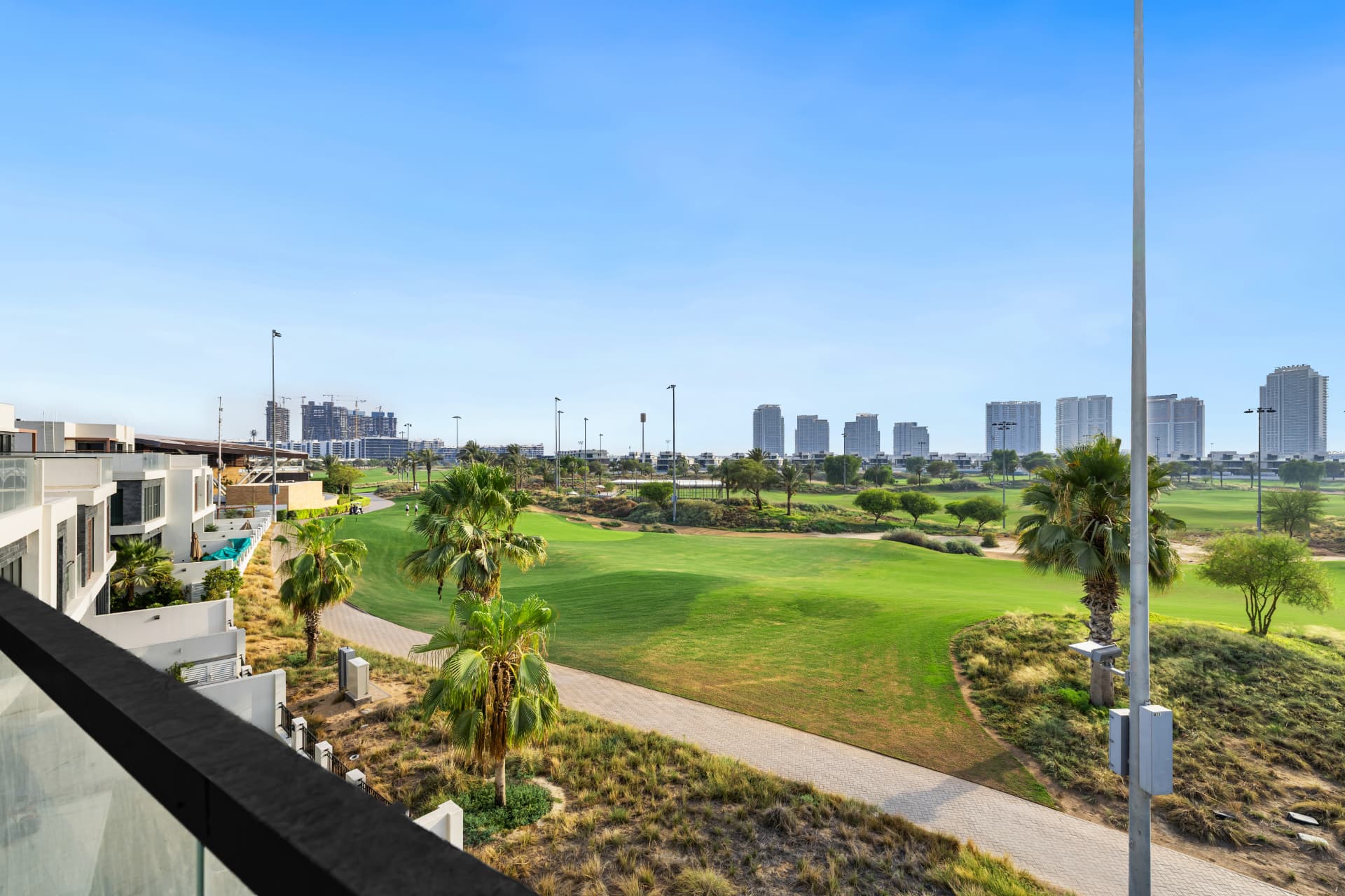 The fairway and Dubai skyline seen from The Golf House