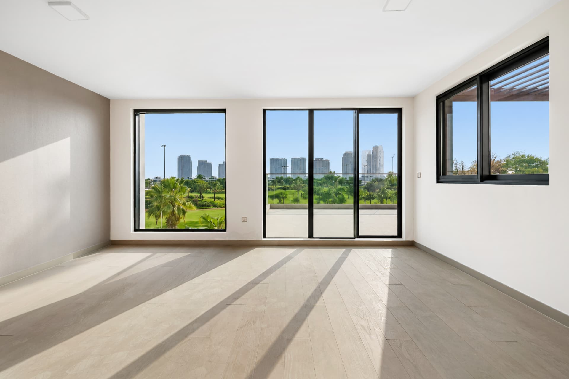 Bedroom with fairway and skyline view