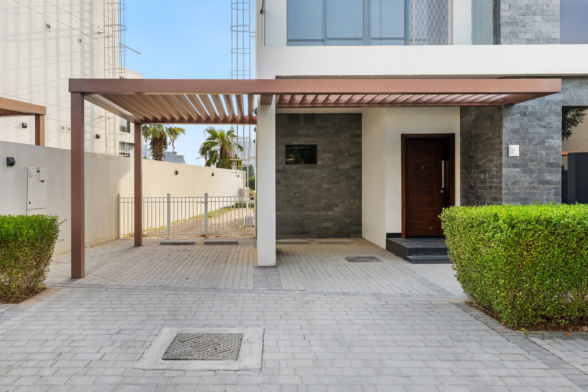 Covered parking and the front door