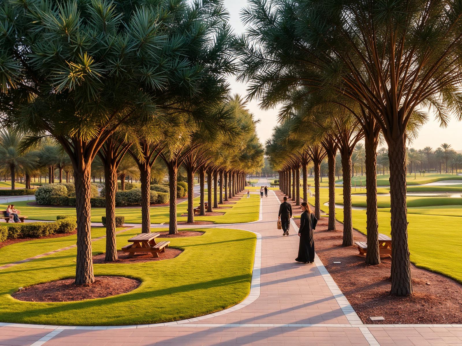 Established parks and palm-lined walks inside DAMAC Hills